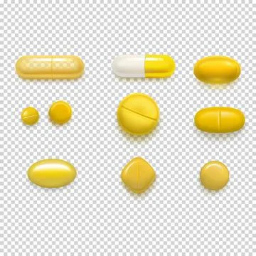 Set of yellow capsules isolated on transparent background. Vector illustration Stock Illustration