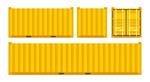 Set Yellow cargo containers. Freight Shipping, delivery and transportation Stock Illustration