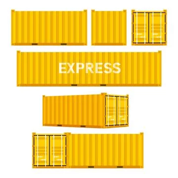 Set Yellow cargo containers. Freight Shipping, delivery and transportation Illustrazione stock