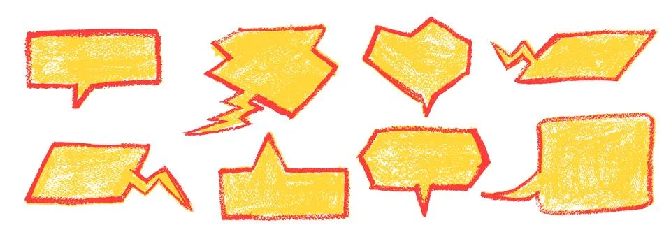 Set of yellow colored speech bubbles with red outline stroke in the style of Stock Illustration