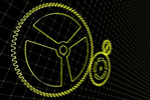 Set of yellow gears and cogs on virtual screen Stock Illustration