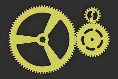 Set of yellow gears and cogs on black background Stock Illustration