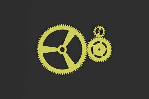 Set of yellow gears and cogs on black background Stock Illustration