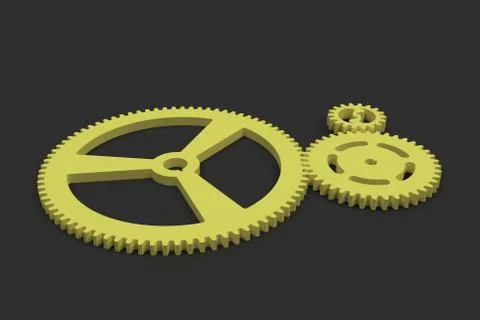 Set of yellow gears and cogs on black background Stock Illustration