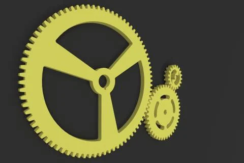 Set of yellow gears and cogs on black background Stock Illustration