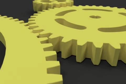 Set of yellow gears and cogs on black background Stock Illustration