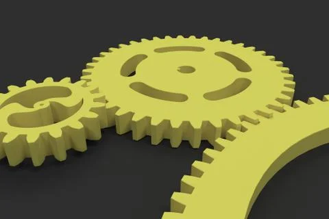 Set of yellow gears and cogs on black background Stock Illustration