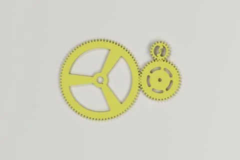 Set of yellow gears and cogs on white background Stock Illustration