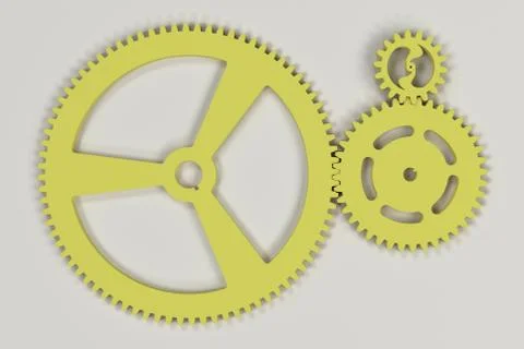 Set of yellow gears and cogs on white background Stock Illustration