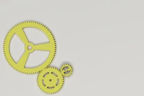 Set of yellow gears and cogs on white background Stock Illustration
