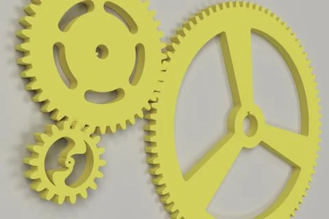 Set of yellow gears and cogs on white background Stock Illustration