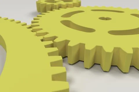 Set of yellow gears and cogs on white background Stock Illustration
