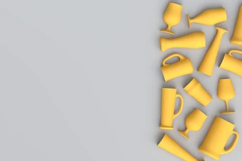 Set of yellow glasses of fresh draft beer on a grey monochrome background. Illustrazione stock