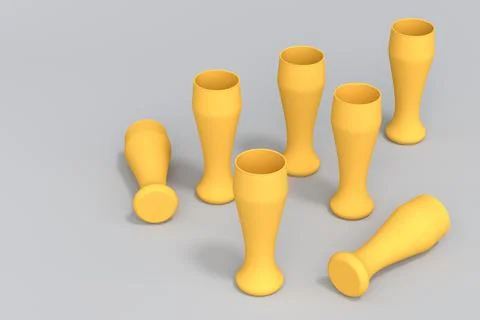 Set of yellow glasses of fresh draft beer on a grey monochrome background. 스톡 일러스트