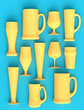 Set of yellow glasses of fresh draft beer on a green monochrome background. Stock Illustration