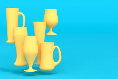 Set of yellow glasses of fresh draft beer on a green monochrome background. Stock Illustration