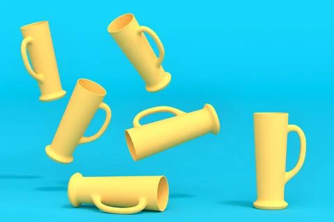 Set of yellow glasses of fresh draft beer on a green monochrome background. 스톡 일러스트