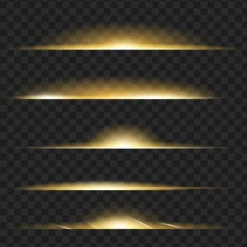 Set of yellow glowing light effect. Isolated on black transparent background. Stock Illustration