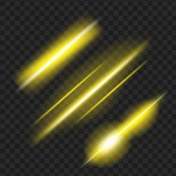 Set of yellow glowing light effect. Isolated on black transparent background. Stock Illustration