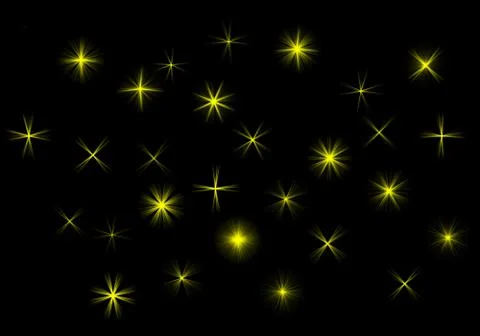 Set of yellow gold star rays on black background Illustrazione stock