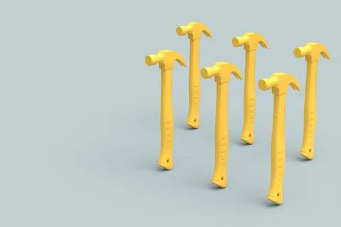 Set of yellow hammers with a rubberized handle on grey background 库存插图