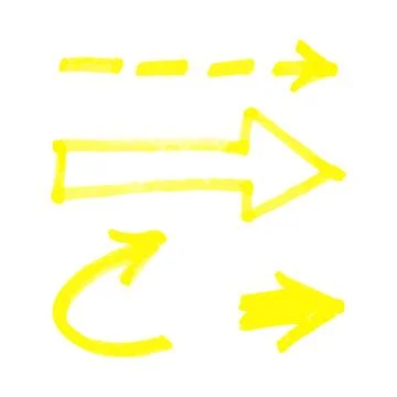 Set of yellow hand drawn marker arrows realistic style Stockillustratie