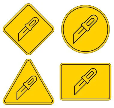 Set of yellow hazard signs featuring sharp blade graphic illustrations Stock Illustration