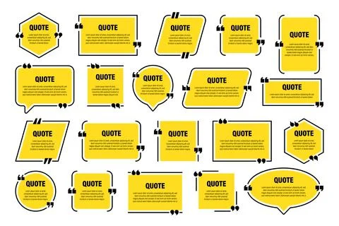 Set of yellow isolated quote frames. Speech bubbles with quotation marks. Blank Illustrazione stock