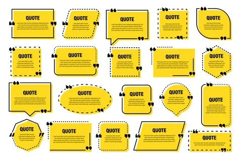 Set of yellow isolated quote frames. Speech bubbles with quotation marks. Blank Illustrazione stock
