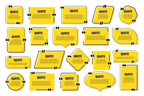 Set of yellow isolated quote frames. Speech bubbles with quotation marks. Blank Stock Illustration