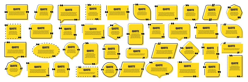 Set of yellow isolated quote frames. Speech bubbles with quotation marks. Blank Illustrazione stock