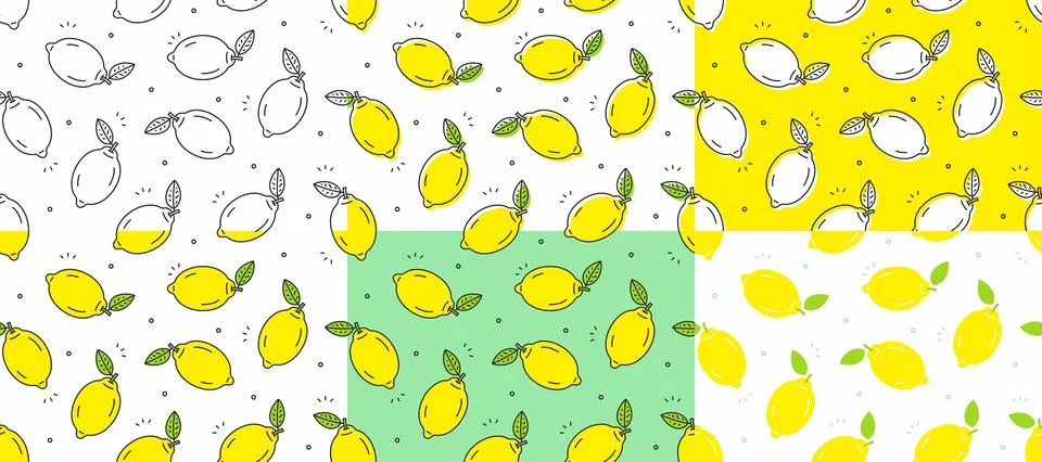 Set of yellow Lemons seamless pattern Stock Illustration