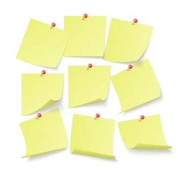 Set of yellow office stickers with space for text attached by neeples to wall Stock Illustration