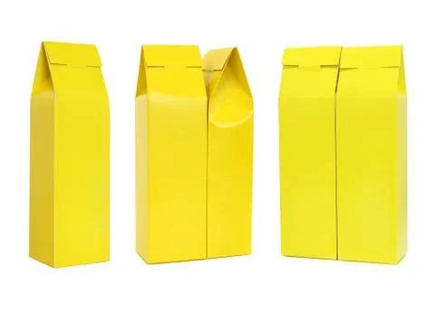 Set of yellow package box isolated on white background Stock Photos