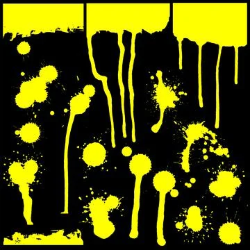 Set of yellow paint blots of various shapes. Vector illustration Stock Illustration
