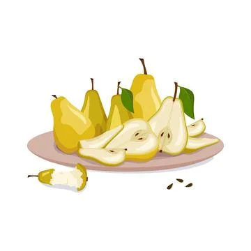 Set of yellow pears on plate Stock Illustration