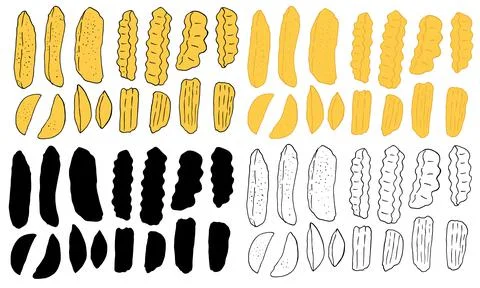 A set of yellow potato slices. Vector set of isolated elements from various Stock Illustration