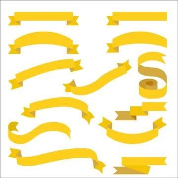 Set with yellow ribbons for topics. Empty golden ribbons collection for tags and Stock Illustration
