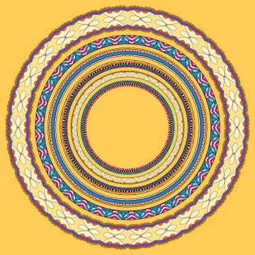 Set of yellow round geometrical frames, circle border ornament Stock Illustration