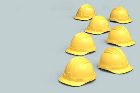 Set of yellow safety helmets or hard caps isolated on grey background Stock Illustration