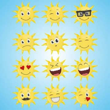 A set of yellow simple smiling sun. Stock-Illustration