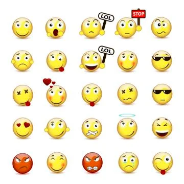 Set yellow smiley face with a different mood Stock Illustration
