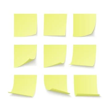 Set of yellow stuck stickers with space for text or message. Vector illustrat Stock Illustration