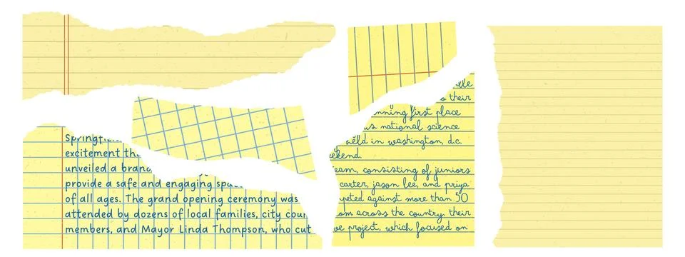 Set of yellow torn paper elements for collage and social media design. Ripp.. Stock Illustration