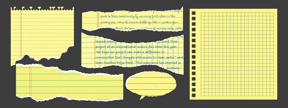 Set of yellow torn paper elements for collage and social media design. Note.. Illustrazione stock