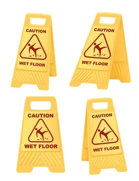 Set of yellow warning sign caution wet floor sign with falling man icon flat  Stock Illustration