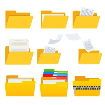Set of yellow web computer folder icon with documets for design on white, sto Illustrazione stock