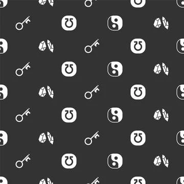 Set Yin Yang, Magic stone, Old key and Life on seamless pattern. Vector イラスト素材