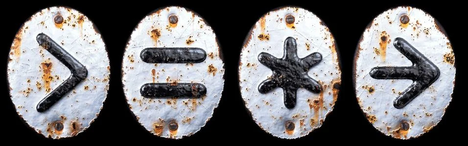 Set of ymbols right angle bracket, equals, asterisk, right arrow made of forged Stock Illustration
