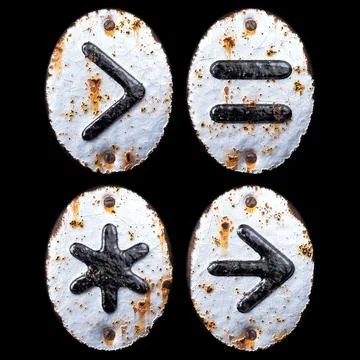 Set of ymbols right angle bracket, equals, asterisk, right arrow made of forged Stock Illustration